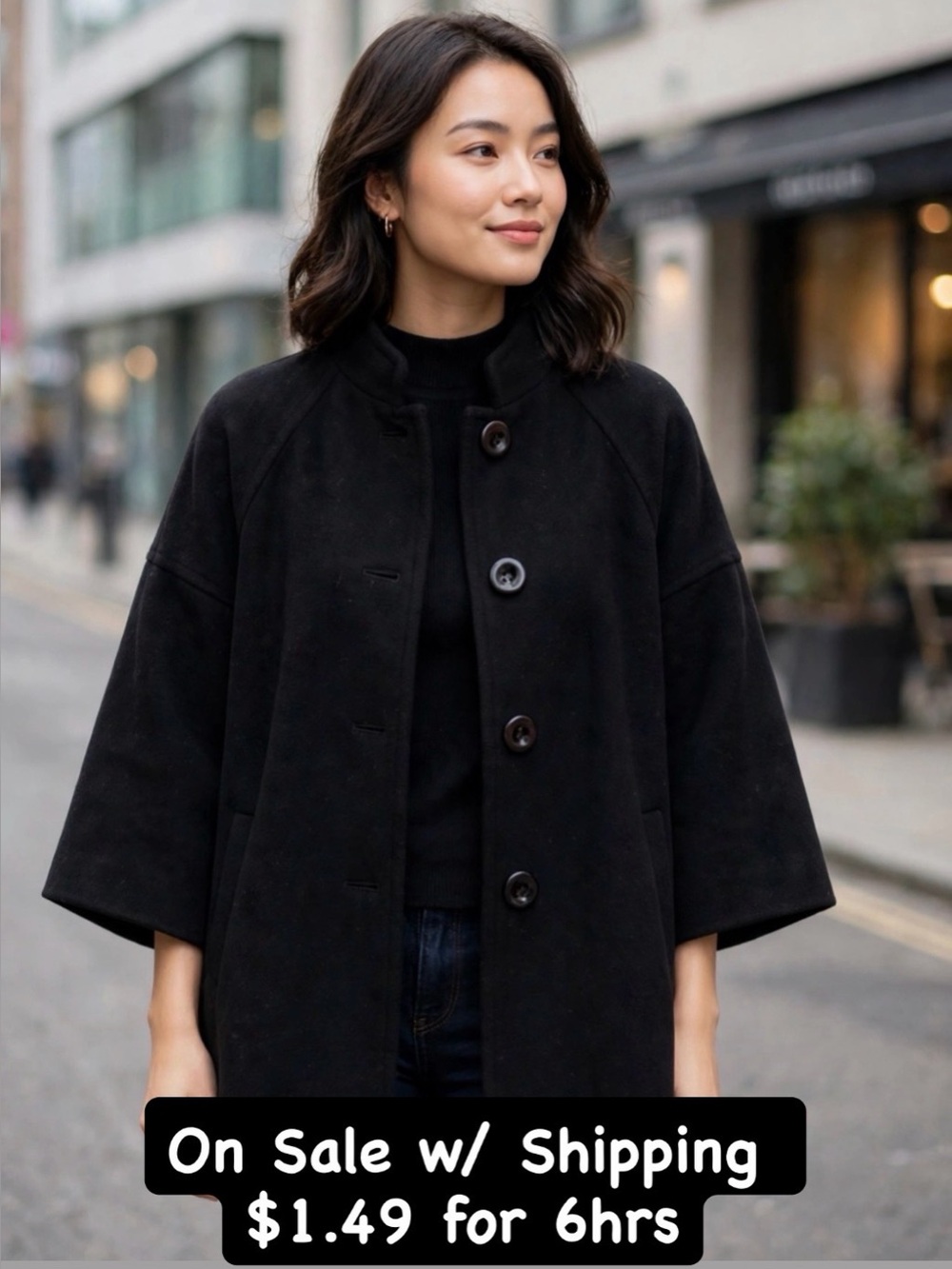 MEXX Black Cashmere Wool Blend Swing Coat - Women's BNWT Size 8 (or 36)